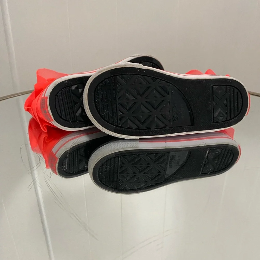 Converse Girls Size 8 Gray Sneakers with Neon Orange Tulle Kids New